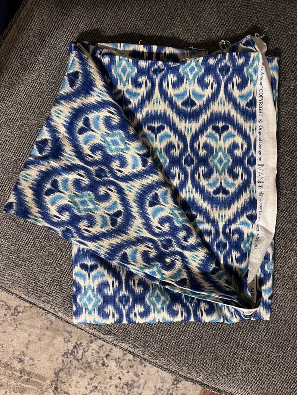 IMAN Home Blue Ikat Print Fabric - Picture 3 of 5